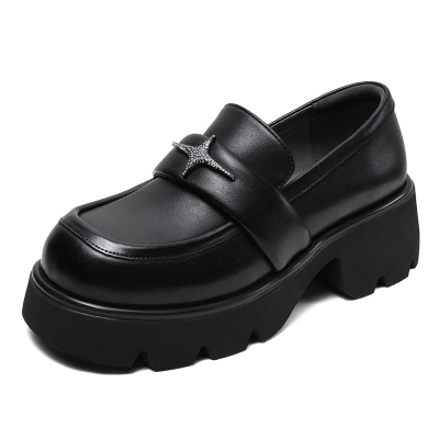European and American Style Thick - Heeled Genuine Leather Loafers 02