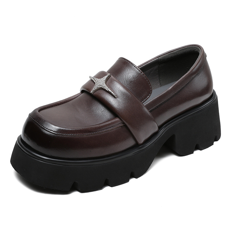 European and American Style Thick - Heeled Genuine Leather Loafers