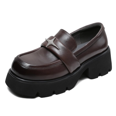 European and American Style Thick - Heeled Genuine Leather Loafers 01