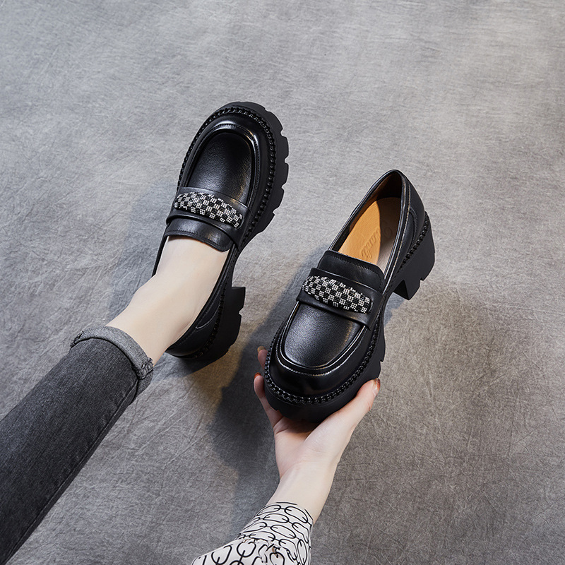 Genuine Leather British - Style Rhinestone Loafers