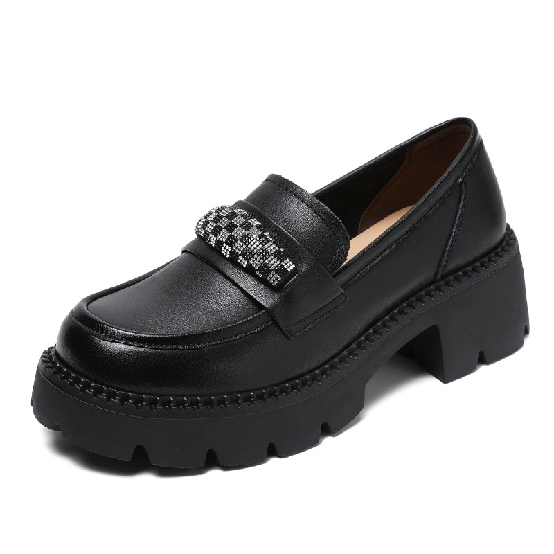 Genuine Leather British - Style Rhinestone Loafers