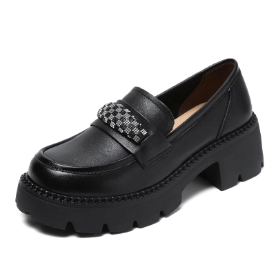 Genuine Leather British - Style Rhinestone Loafers 02
