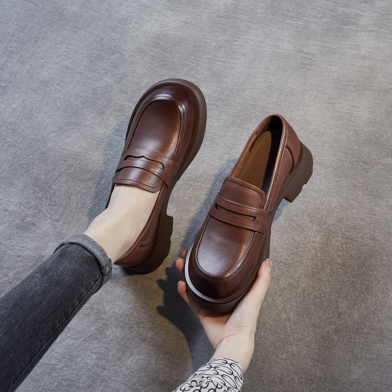 Genuine Leather Mid - Heel Japanese Loafers