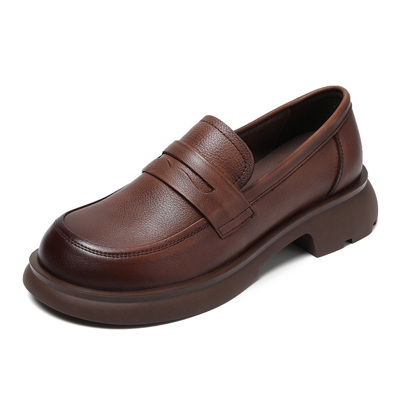 Genuine Leather Mid - Heel Japanese Loafers
