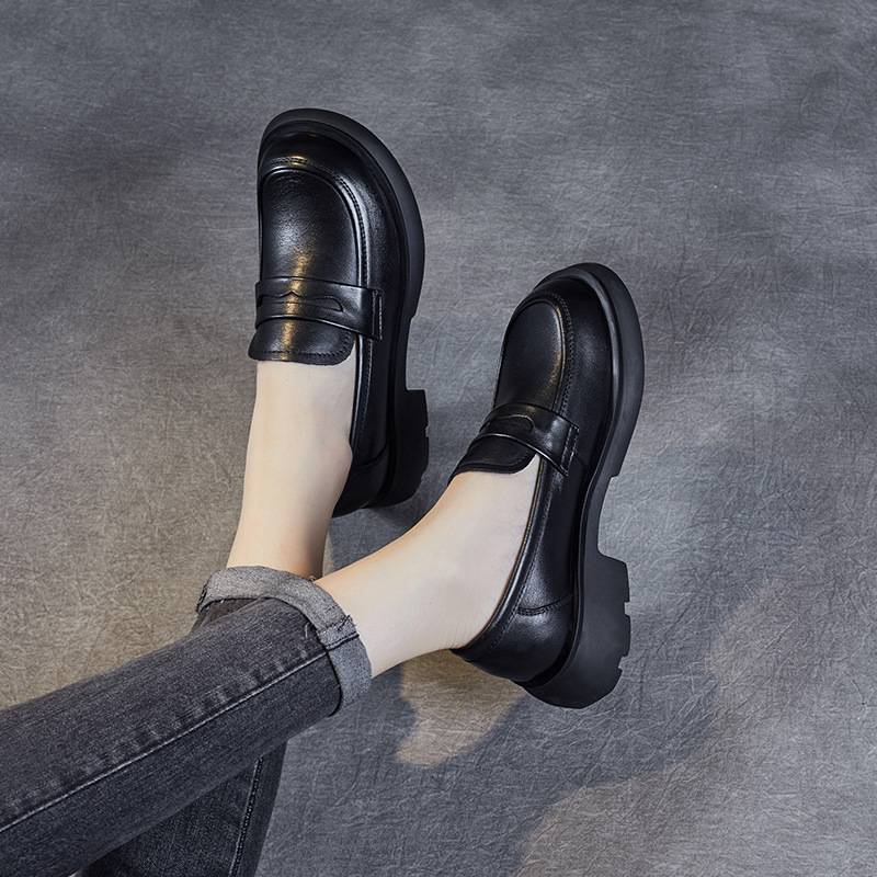 Genuine Leather Mid - Heel Japanese Loafers