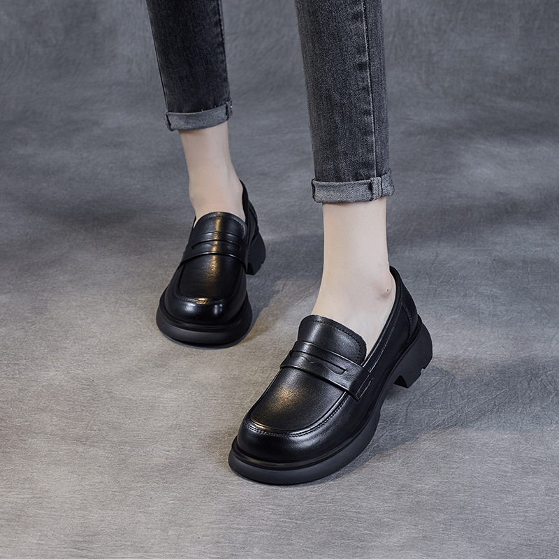 Genuine Leather Mid - Heel Japanese Loafers