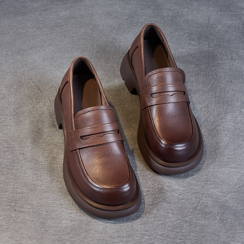 Genuine Leather Mid - Heel Japanese Loafers