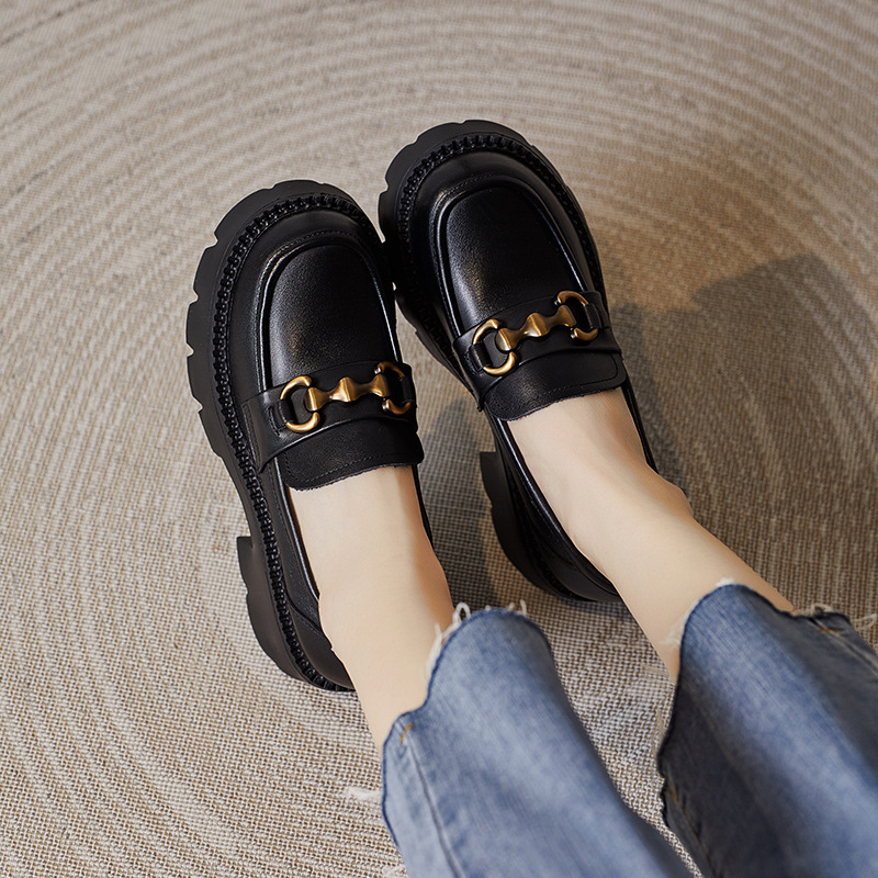 Genuine Leather Thick - Soled Height - Increasing Women's Loafers