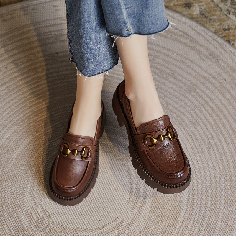 Genuine Leather Thick - Soled Height - Increasing Women's Loafers
