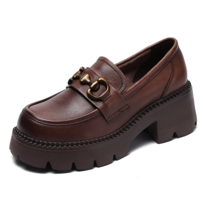 Genuine Leather Thick - Soled Height - Increasing Women's Loafers 01