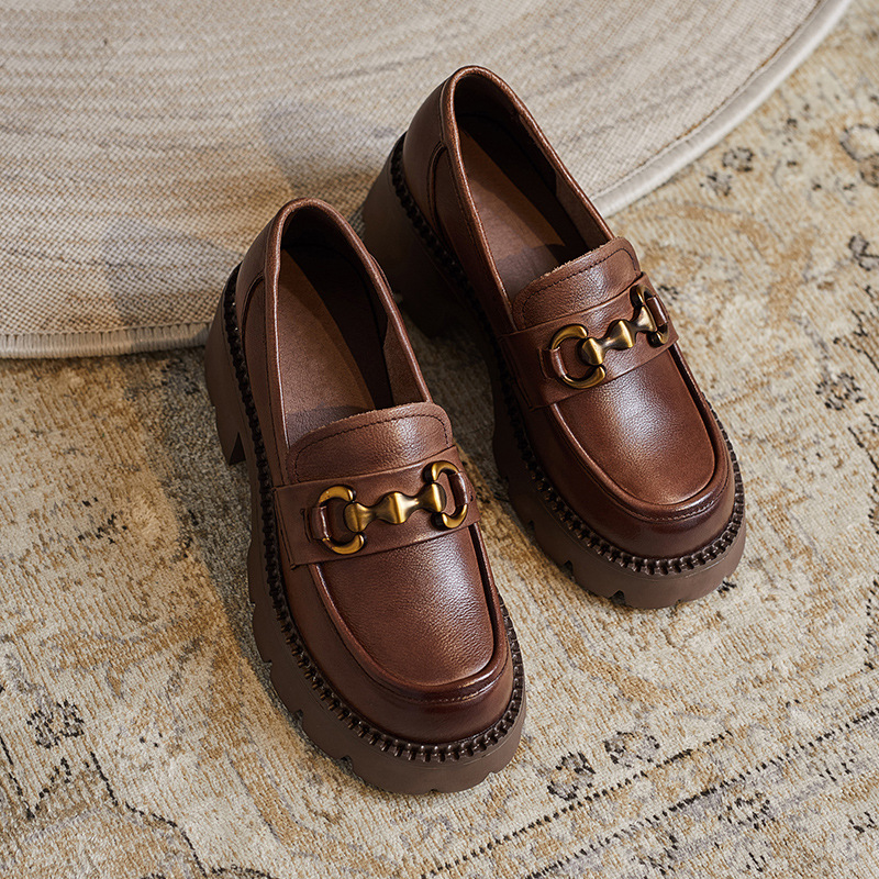 Genuine Leather Thick - Soled Height - Increasing Women's Loafers