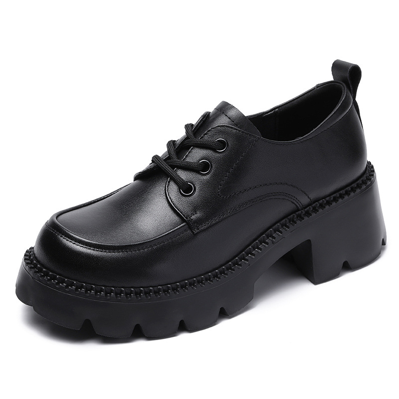 Genuine Leather Thick - Soled Lace - Up British Style Women's Loafers