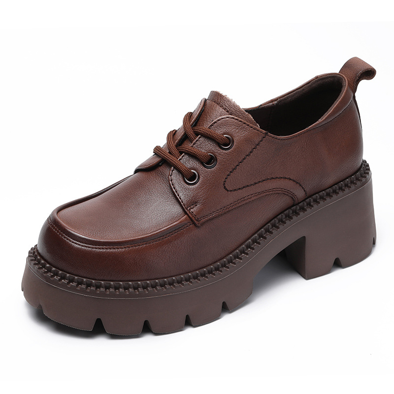 Genuine Leather Thick - Soled Lace - Up British Style Women's Loafers
