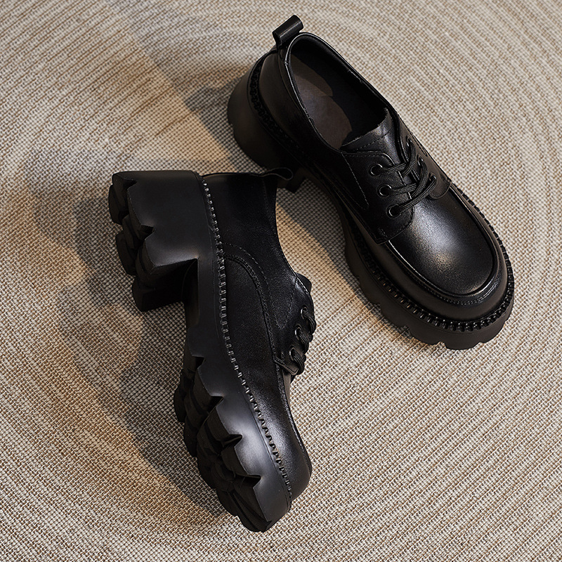 Genuine Leather Thick - Soled Lace - Up British Style Women's Loafers