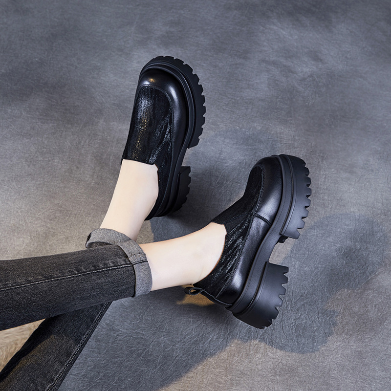 Genuine Leather Thick - Soled Round - Toed Loafers