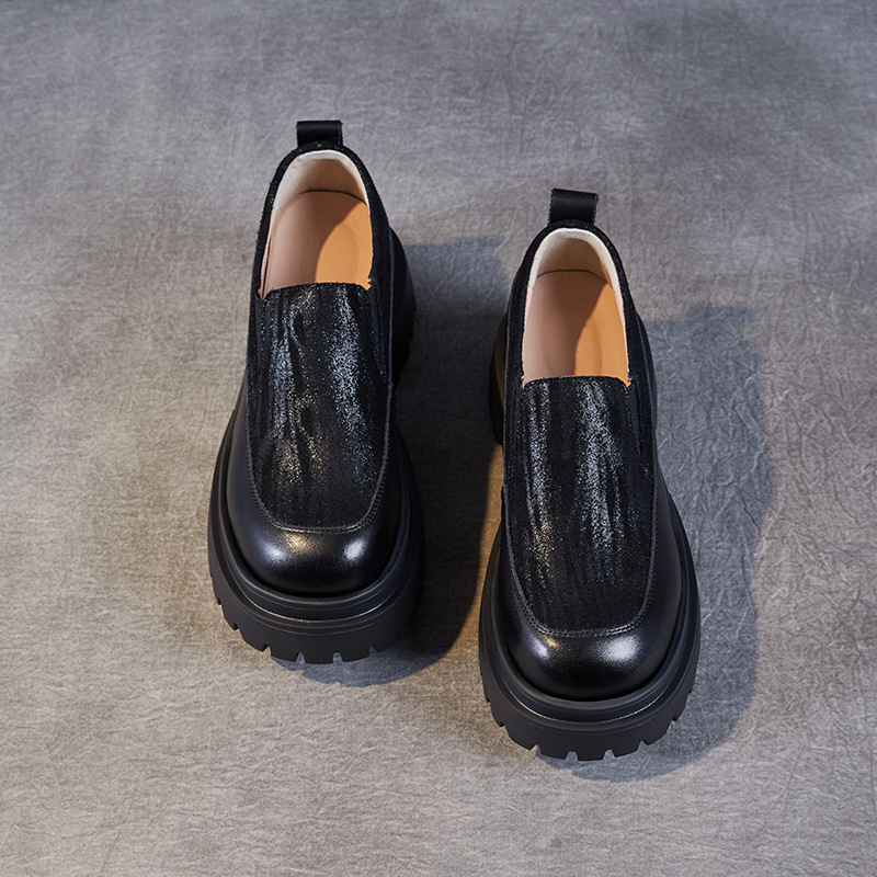 Genuine Leather Thick - Soled Round - Toed Loafers