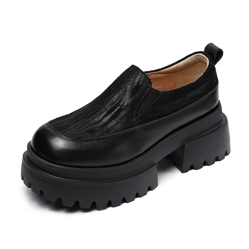 Genuine Leather Thick - Soled Round - Toed Loafers