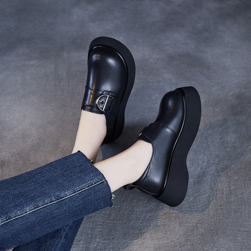 Height - Increasing Genuine Leather Round - Toed Loafers