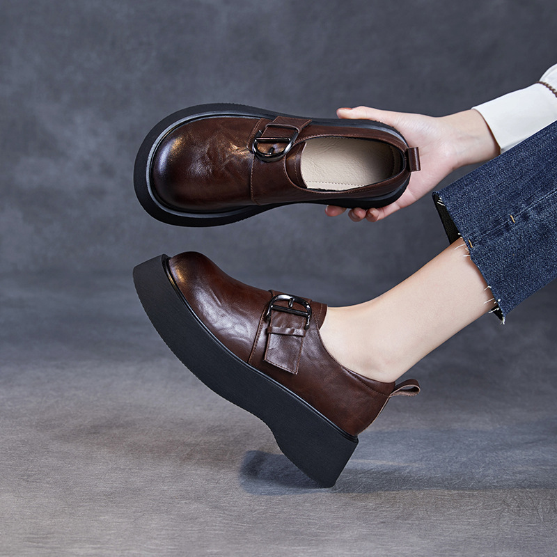 Height - Increasing Genuine Leather Round - Toed Loafers