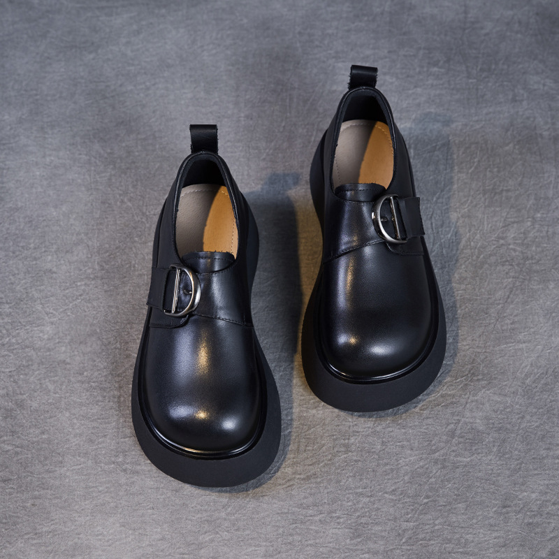 Height - Increasing Genuine Leather Round - Toed Loafers
