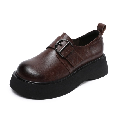 Height - Increasing Genuine Leather Round - Toed Loafers 01