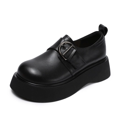 Height - Increasing Genuine Leather Round - Toed Loafers 02