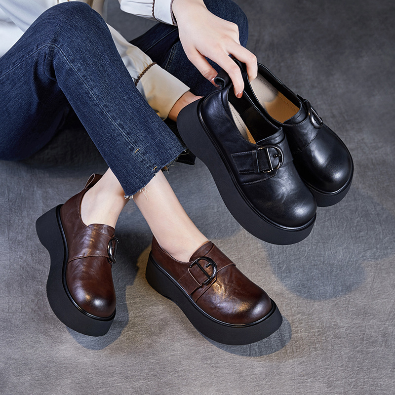 Height - Increasing Genuine Leather Round - Toed Loafers