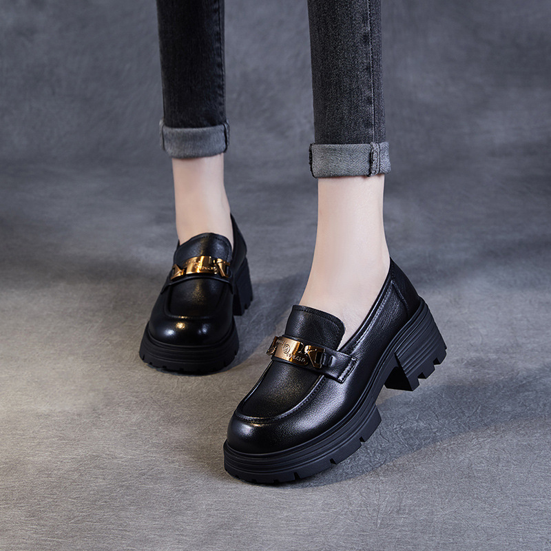 Metal - Buckle Sponge Thick - Soled Loafers