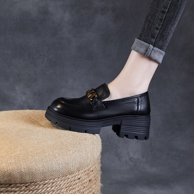 Metal - Buckle Sponge Thick - Soled Loafers 02