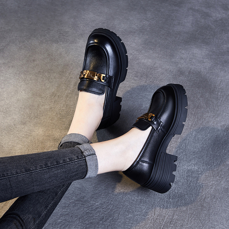 Metal - Buckle Sponge Thick - Soled Loafers