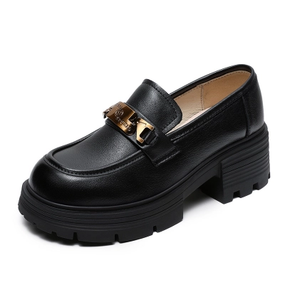Metal - Buckle Sponge Thick - Soled Loafers 01