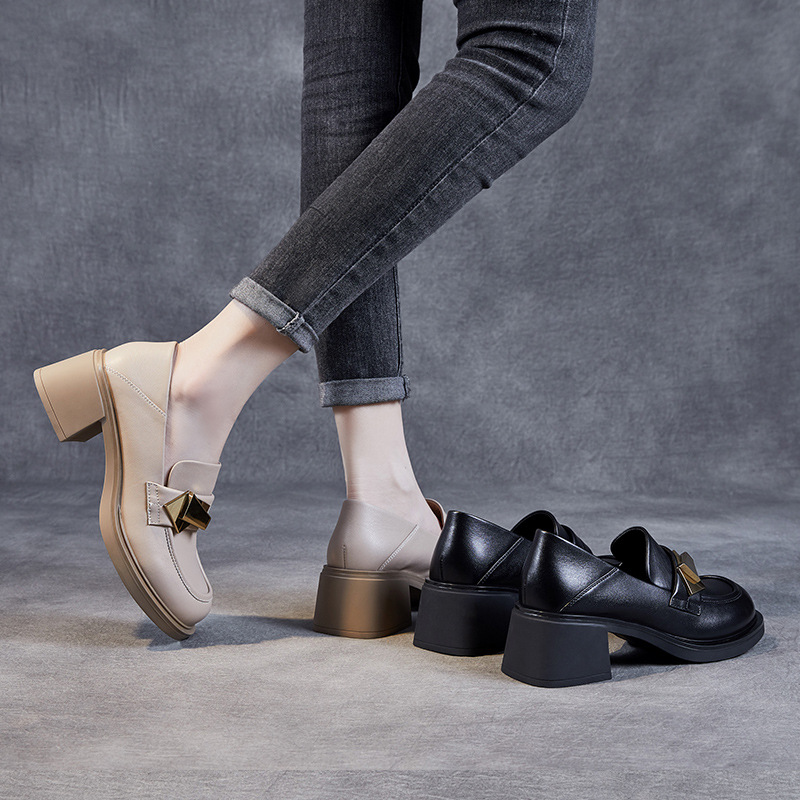 New Type Of Metal Fastener Thick - Heeled Women's Loafers