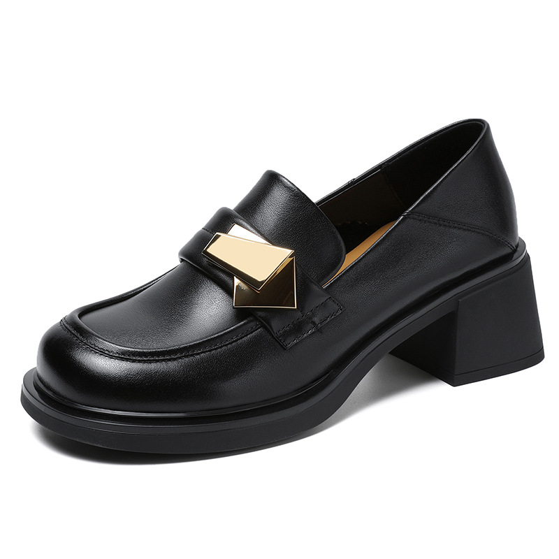 New Type Of Metal Fastener Thick - Heeled Women's Loafers