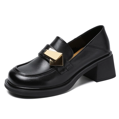 New Type Of Metal Fastener Thick - Heeled Women's Loafers 02