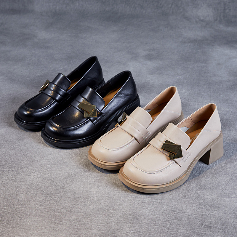 New Type Of Metal Fastener Thick - Heeled Women's Loafers
