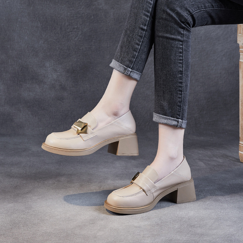 New Type Of Metal Fastener Thick - Heeled Women's Loafers