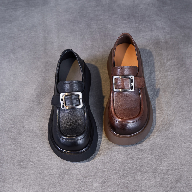 Round - Toed Belt - Buckle Thick - Soled Loafers