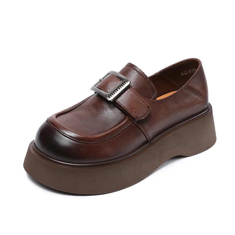 Round - Toed Belt - Buckle Thick - Soled Loafers