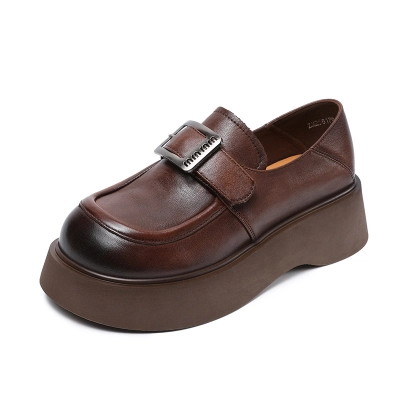 Round - Toed Belt - Buckle Thick - Soled Loafers 01