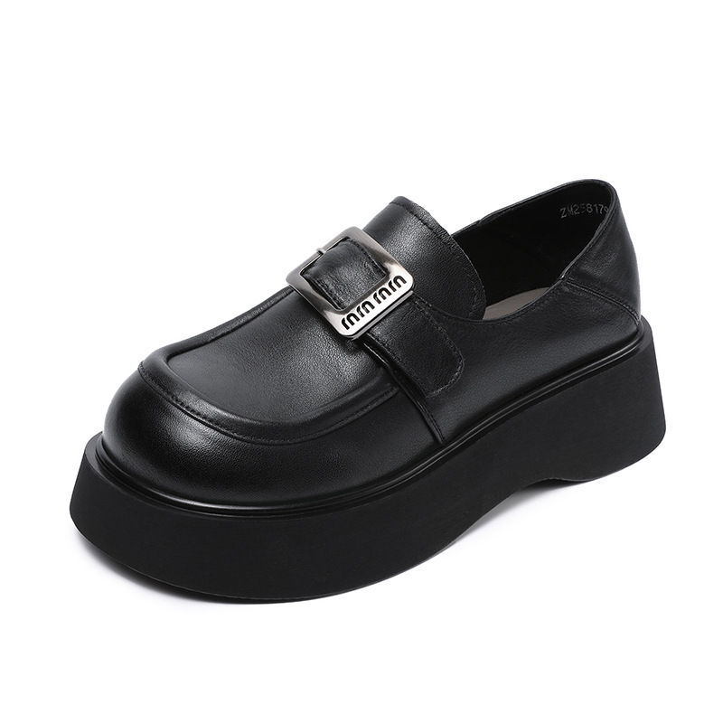 Round - Toed Belt - Buckle Thick - Soled Loafers