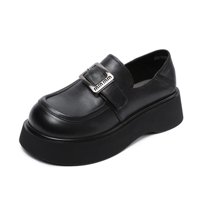 Round - Toed Belt - Buckle Thick - Soled Loafers 02