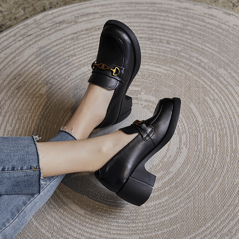 Vintage Women's Loafers with Thick Heels and Medium - High Heels