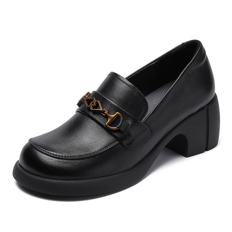 Vintage Women's Loafers with Thick Heels and Medium - High Heels