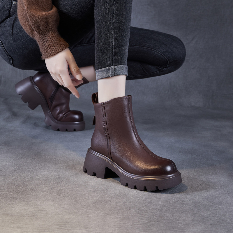 Genuine Leather Thick - Heeled and Thick - Soled British Martin Boots