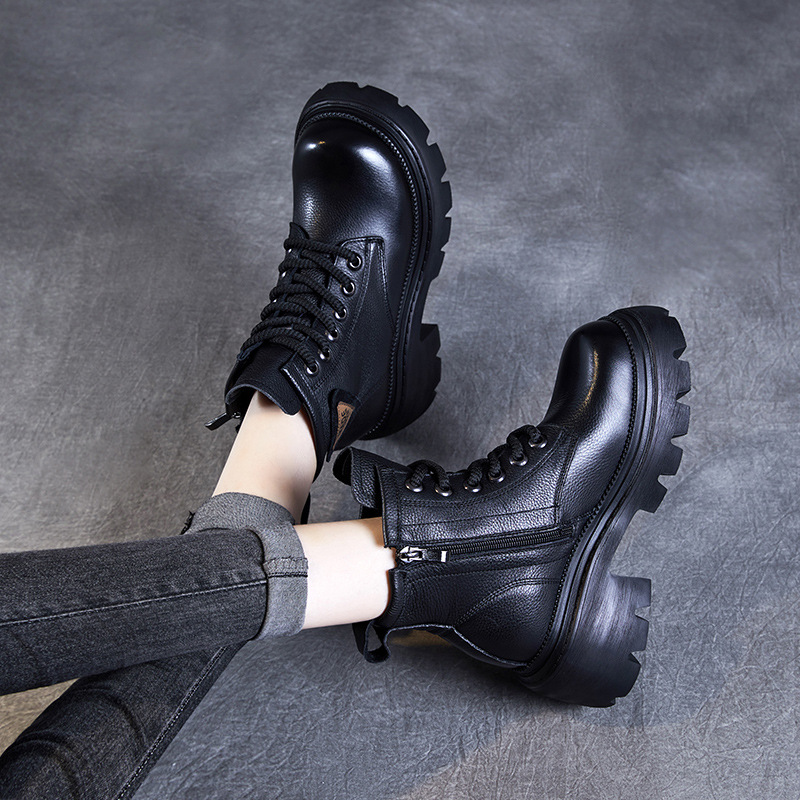 Tie - Up Thick - Heeled Dr. Martens Boots for Motorcycles