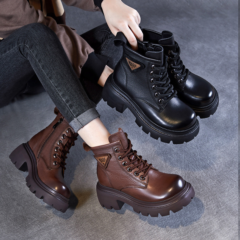 Tie - Up Thick - Heeled Dr. Martens Boots for Motorcycles