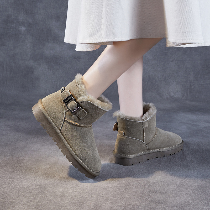 Buckle - Decorated Wool Short - Cuff Snow Boots