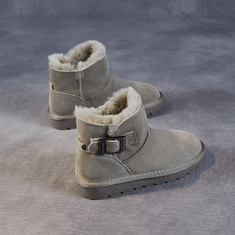 Buckle - Decorated Wool Short - Cuff Snow Boots