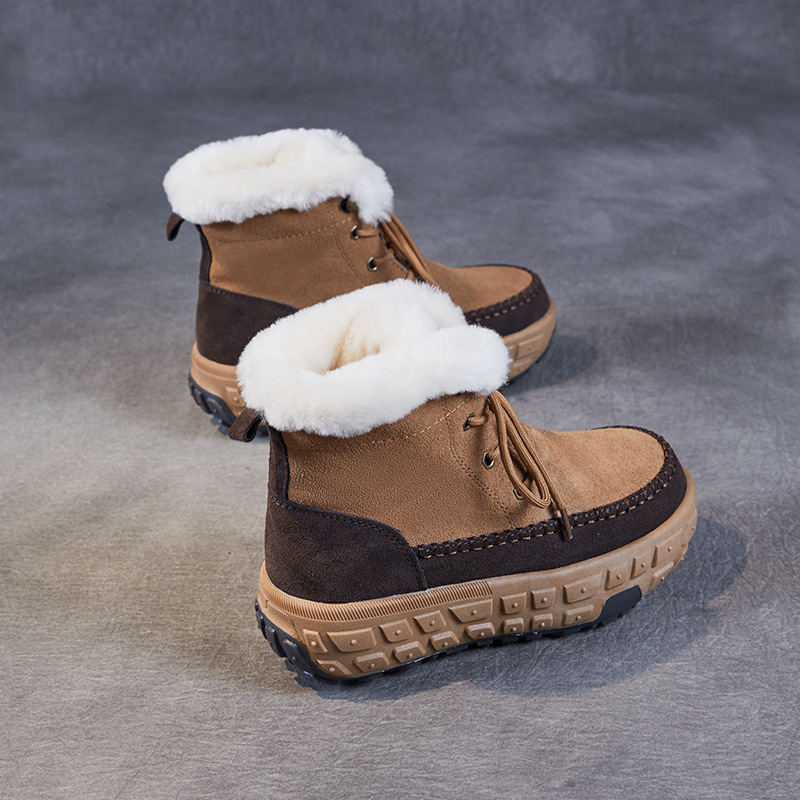 Cowhide and Wool Thick - Sole Height - increasing Anti - slip Snow Boots