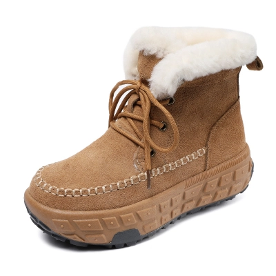 Cowhide and Wool Thick - Sole Height - increasing Anti - slip Snow Boots 02